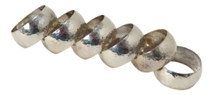 Hand Made Arts & Crafts Sterling Silver Napkin Rings Set 6