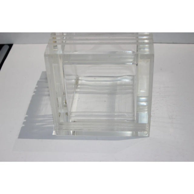 Transparent Ice Bucket Lucite Banded With Rotating Lid For Sale - Image 8 of 13