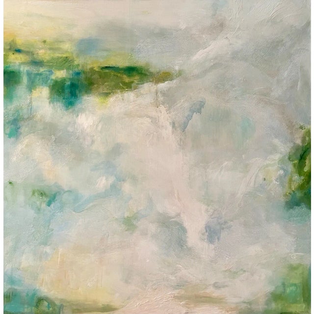 Large Original Abstract Landscape Painting "Staying on Course" in Blues Greens by Michele Zuzalek For Sale