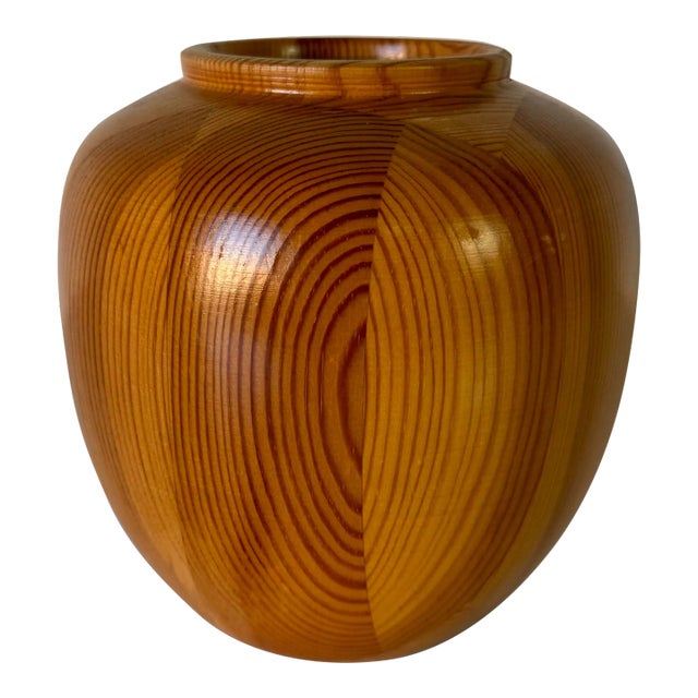 Vintage Hand Turned Pine Wood Vase/ Sold For Sale