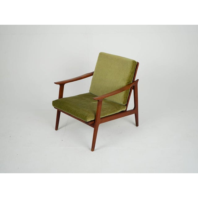 Wood Vintage Teak and Green Velvet Fabric Armchair, 1960s For Sale - Image 7 of 10