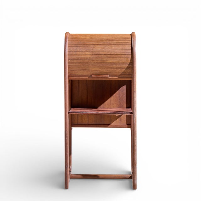 Mid Century Danish Teak Tambour Door Foyer Entry Console Phone Table This phone table measures: 16.5 wide x 14 deep x 36...