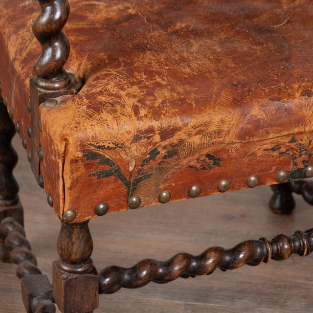 Wood Pair of 19th Century Painted and Embossed Leather Armchairs For Sale - Image 7 of 13