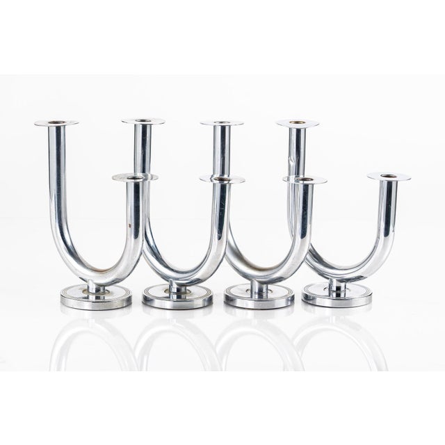 Art Deco Taurex Chrome Candlestick Holders by Walter Von Nessen for Chase For Sale - Image 11 of 16