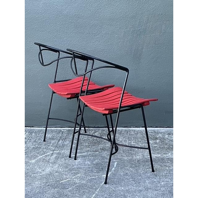 Black Vintage Wrought Iron Slat Chairs After Arthur Umanoff - A Pair For Sale - Image 8 of 12