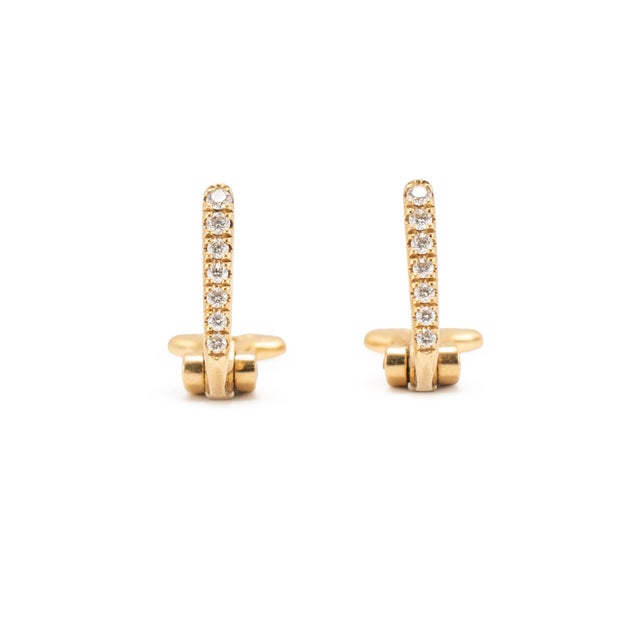 David Yurman 18k Yellow Gold Pave Diamond Multi-Link Dangle Drop Earrings For Sale In Houston - Image 6 of 8
