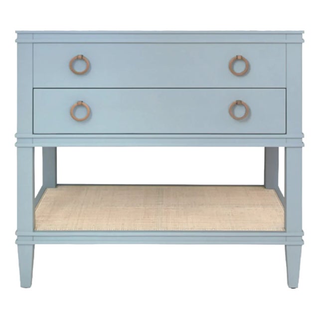 Matthew Izzo Home Cutler 36.5" Light Blue Lacquer Single Porcelain Sink Bath Vanity With Marble Top and Brass Hardware For Sale