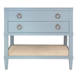 Matthew Izzo Home Cutler Light Blue Lacquer Single Porcelain Sink Bath Vanity With Marble Top and Brass Hardware For Sale