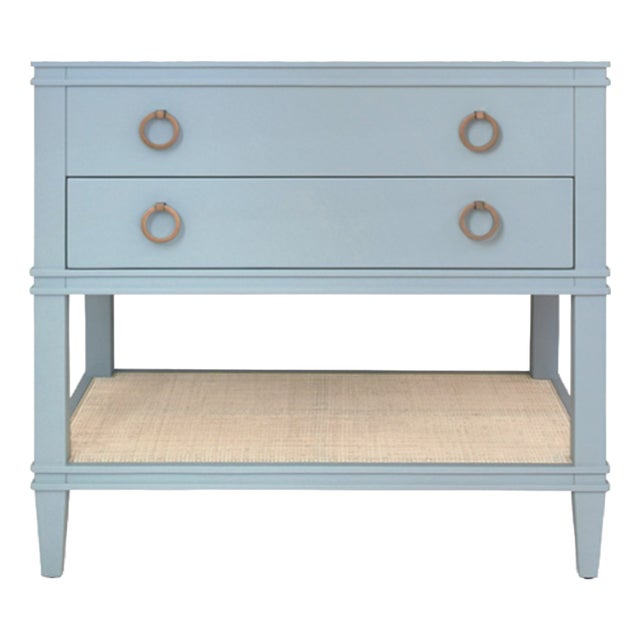 Matthew Izzo Home Cutler Light Blue Lacquer Single Porcelain Sink Bath Vanity With Marble Top and Brass Hardware For Sale