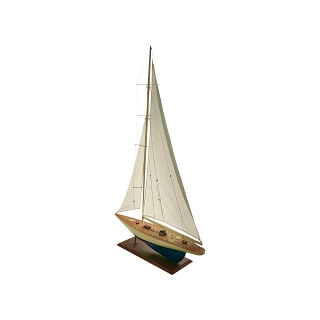 Nautical Late 20th Century Sailboat Model Large Yacht Rainbow 1934 Replica Vintage Office Nautical Coastal Decor For Sale - Image 3 of 8