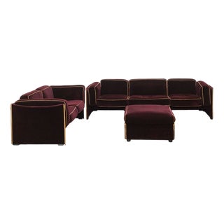 Duc Living Room Set in Burgundy Velvet by Mario Bellini for Cassina, Italy, 1970s, Set of 3 For Sale