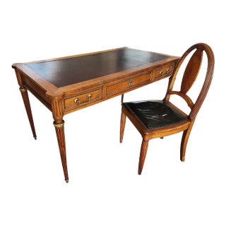 Antique Louis Philippe Leather Topped Writing Desk and Chair For Sale