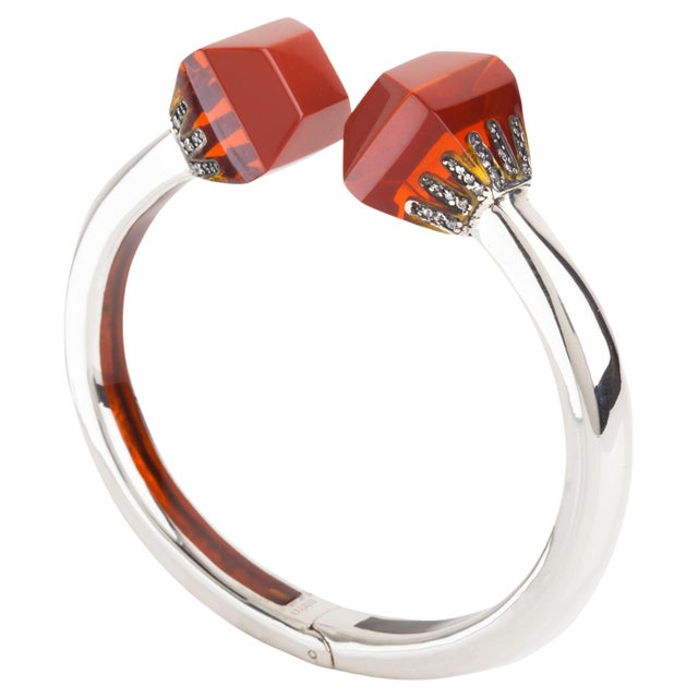 Red Miriam Salat Addiction Sterling Silver Wine Bangle with White Topaz For Sale - Image 8 of 8