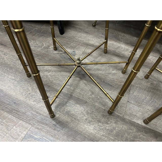 Mid-Century Modern Pair of Mastercraft Brass Hexagonal Tables For Sale - Image 3 of 12
