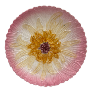 French Majolica Pink Daisy Plate Orchies, Circa 1890