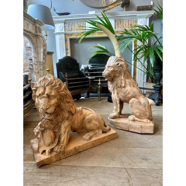 Antique Terracotta Lion Sculptures, 1880s, Set of 2 For Sale - Image 17 of 18