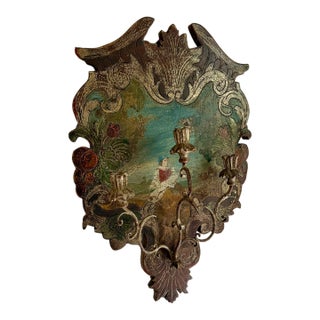 Vintage Rococo Italian Polychrome Wooden Candle Sconce For Sale