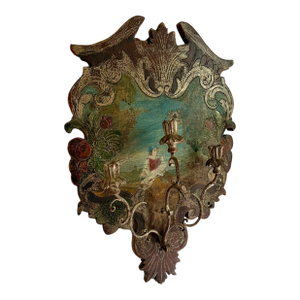 Vintage Rococo Italian Polychrome Wooden Candle Sconce