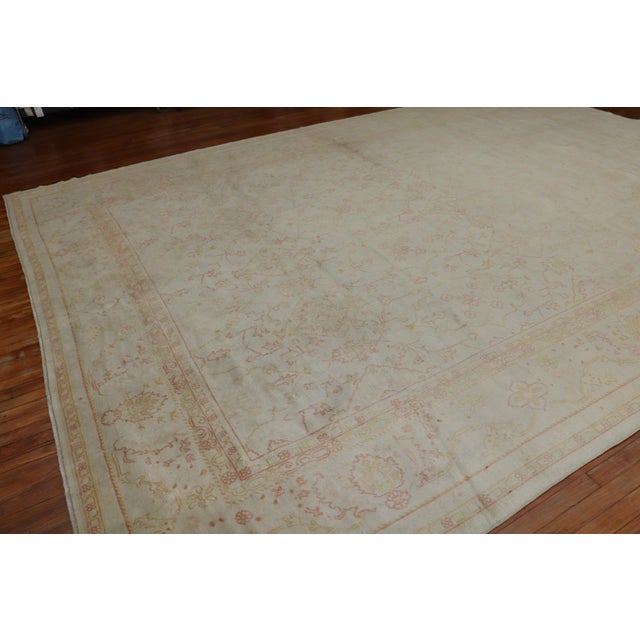 Feminine Pale Cream Antique Turkish Oushak Rug, 20th Century For Sale - Image 12 of 18