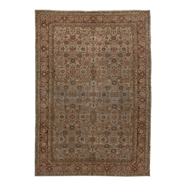 1890s Antique Persian Malayer Wool Rug in Brown Allover Floral Design For Sale