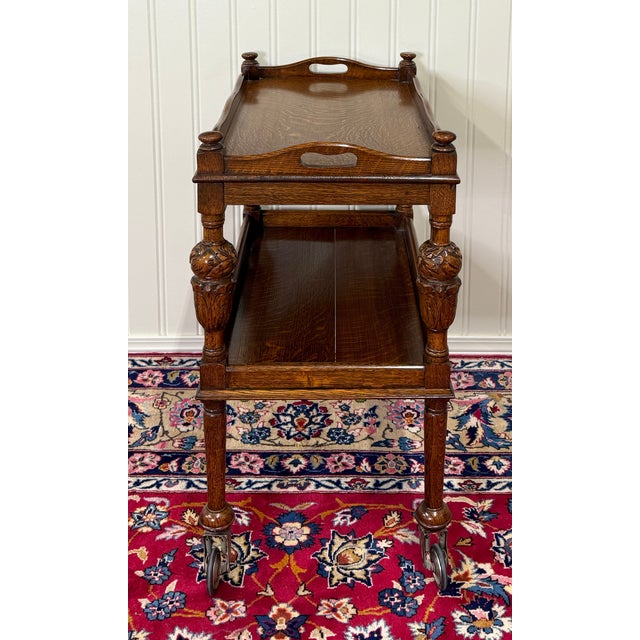 Antique English Trolley Tea Cart Pastry Cocktail Bar Cart Tray Tudor Oak 1930s 1 For Sale - Image 12 of 18