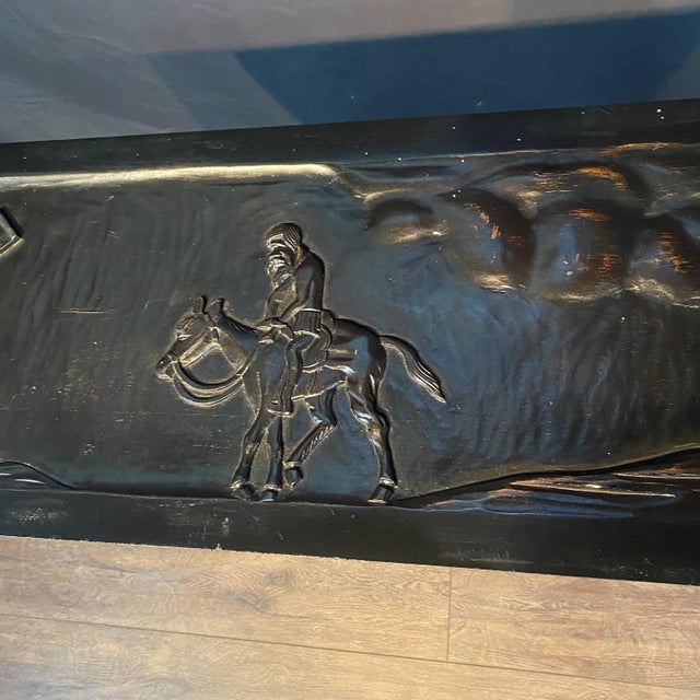 Wood Ebony Spanish Console Table or Sofa Table With Carved Top and Iron Stretchers For Sale - Image 7 of 12