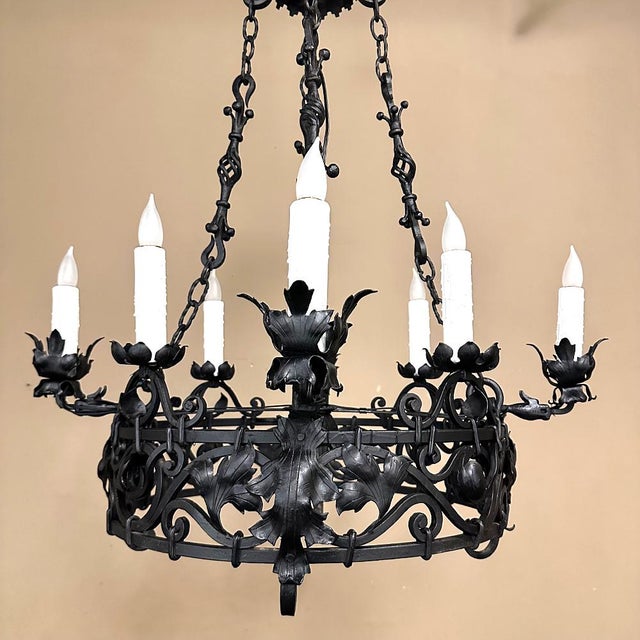 Antique Italian Hand-Forged Wrought Iron Chandelier For Sale - Image 15 of 15
