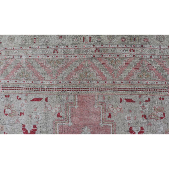 Turkish Vintage Oushak Rug With Geometric Design With a Soft Coral Color 7'8 X 13'5 For Sale In Atlanta - Image 6 of 12