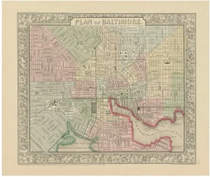 Map of Baltimore City, USA, 1870s