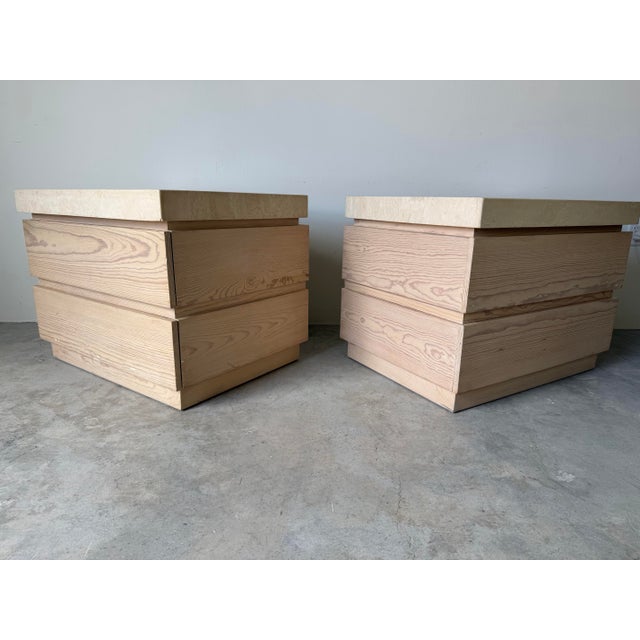 Contemporary 1990's Kreiss Collection Minimalist Low-Profile Nightstands With Travertine Tops – A Pair For Sale - Image 3 of 12