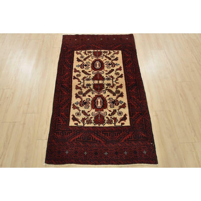 Cabin Baloch Rug 3’2” X 5’6” Ivory Wool Vintage Tribal Hand-Knotted Oriental Carpet For Sale - Image 3 of 12