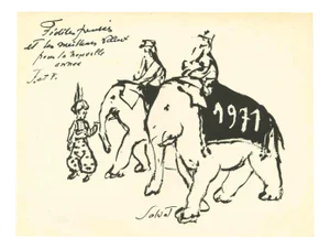 Francois Salvat, The Elephant Riders, Marker Drawing, 1971
