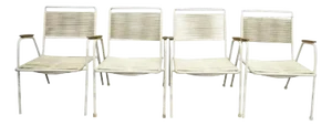 Mid 20th Century Vintage Mid Century Modern Aluminum Vinyl Rope Cord Pool Arm Chairs - Set of 4