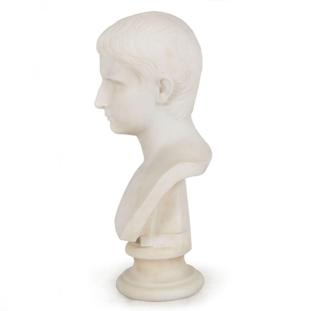Grand Tour Antique Italian Carved Marble Bust of Young Caesar Augustus For Sale - Image 6 of 16