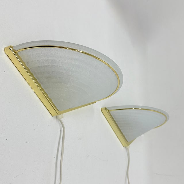 Vintage Glass Wall Lamps with Gold Holders, 1970s, Set of 2 For Sale - Image 10 of 18