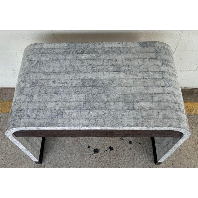 Original retail $3980, stylish Jonathan Charles Modern Eggshell Gaia End Table, chocolate apricot singles oak wood drawer...