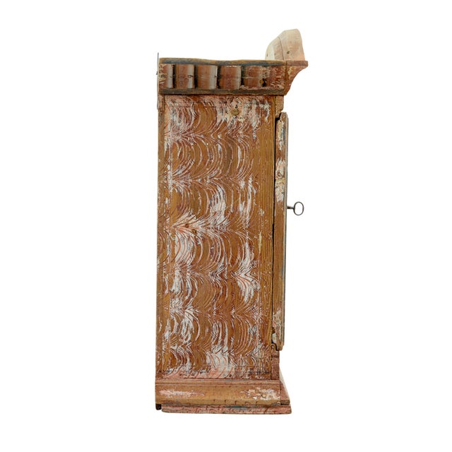 Original hand painted swedish pine wall cabinet circa 1840. Dated 1840 either side of initials on the top of the door....