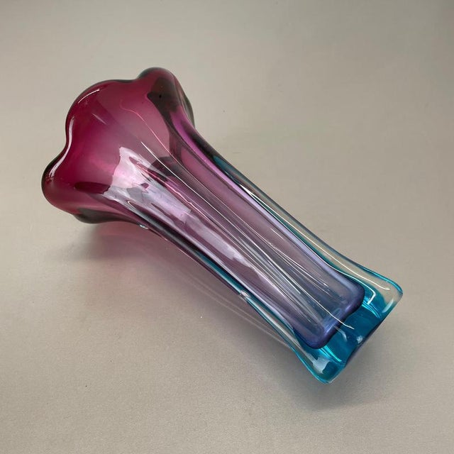 Large Sculptural Pink and Blue Murano Glass Vase, Italy, 1970s For Sale - Image 13 of 18