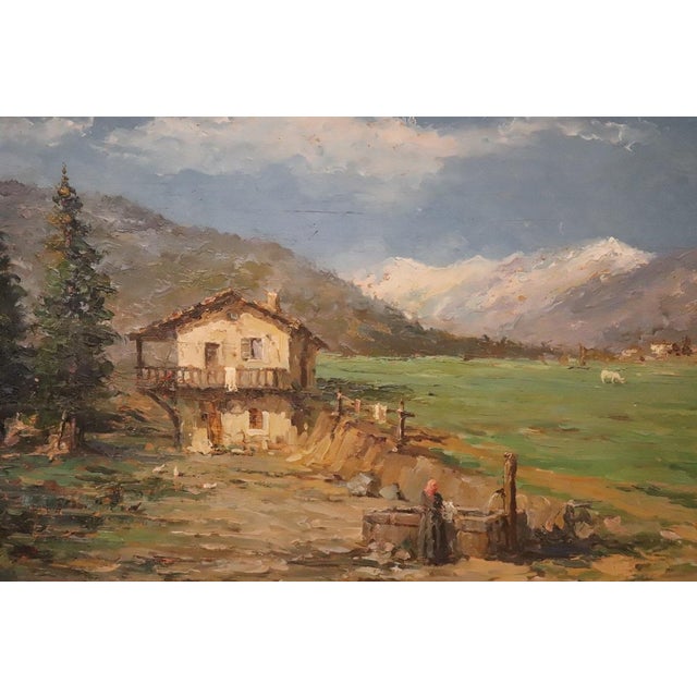 1930s Italian Artist, Mountain Valley Landscape, Oil Painting on Plywood, Framed For Sale - Image 5 of 14