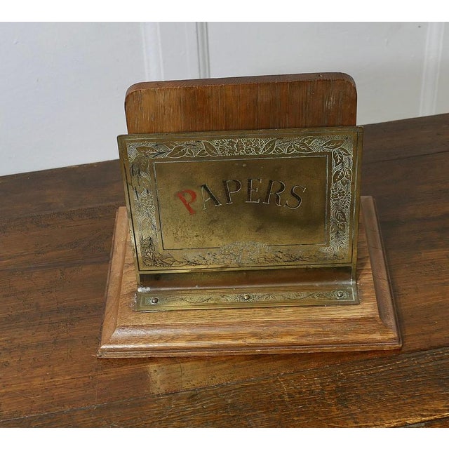 Art Nouveau Table Top Brass and Oak News Paper Rack, 1920s For Sale - Image 3 of 8