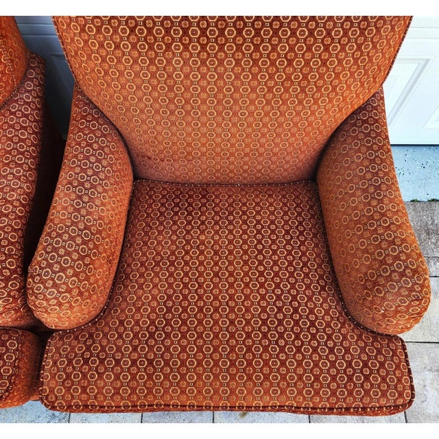 Burnt Orange Robert Allen Club Chairs Plush English Pair For Sale - Image 8 of 14