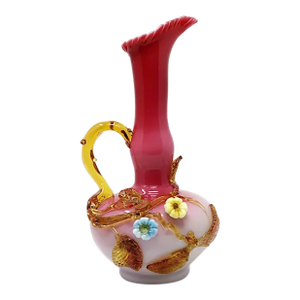 Late 19th Century Victorian Stevens & Williams Peachblow Glass Ewer With Applied Flowers