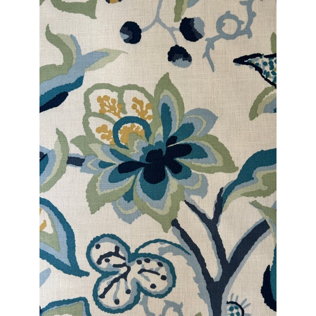 Jacobean Schumacher 180970 Alexandra Vine Linen Navy and Leaf Fabric 3 7/8 Yards For Sale - Image 3 of 5