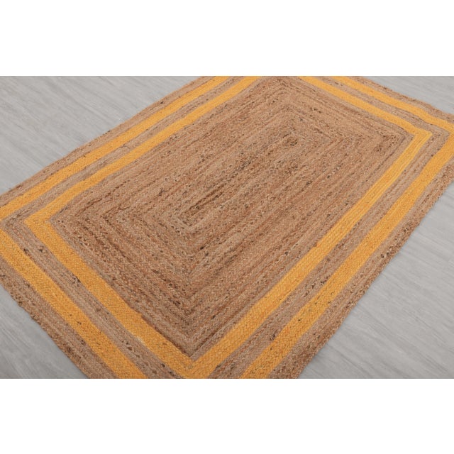 5'x7' Orangish Yellow Jute Braided Rectangle Boho Chic Rug For Sale - Image 9 of 13