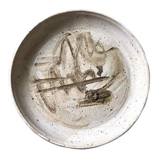 Signed 1970s Mid-Century Brutalist Abstract X-Large Sculptural Modernist Art Studio Pottery Round Ceramic Bowl For Sale