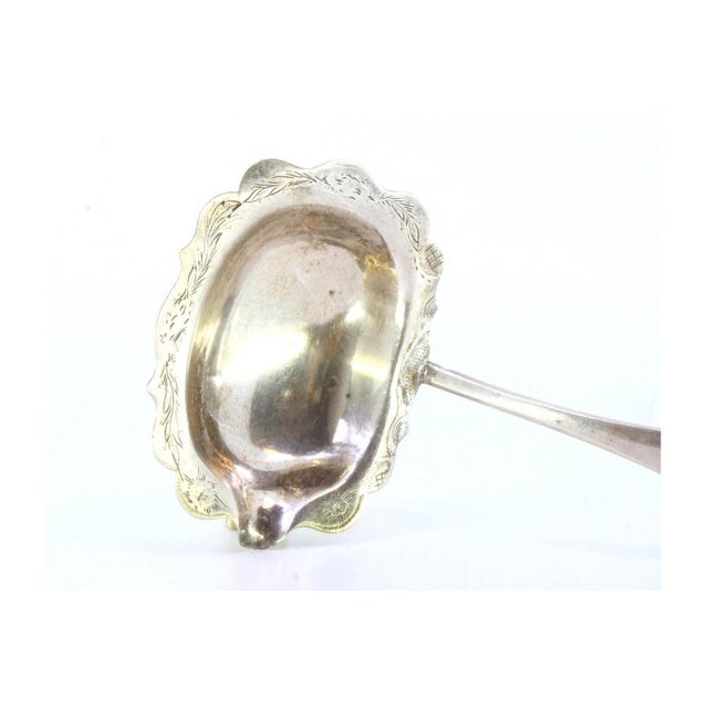 Silver Sauce Spoon with Scalloped Ladle and Curved Handle Engraving For Sale - Image 5 of 8