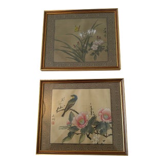 Vintage Chinese Framed Silk Prints - Set of 2 For Sale
