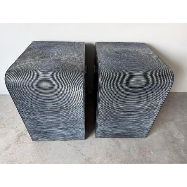 Vintage Coastal Pencil Reed Rattan Nightstands With Blackwashed Finish – Pair For Sale - Image 10 of 13