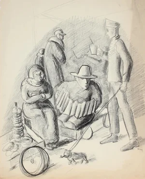 Street Entertainers, Graphite on Paper, Circa 1930s
