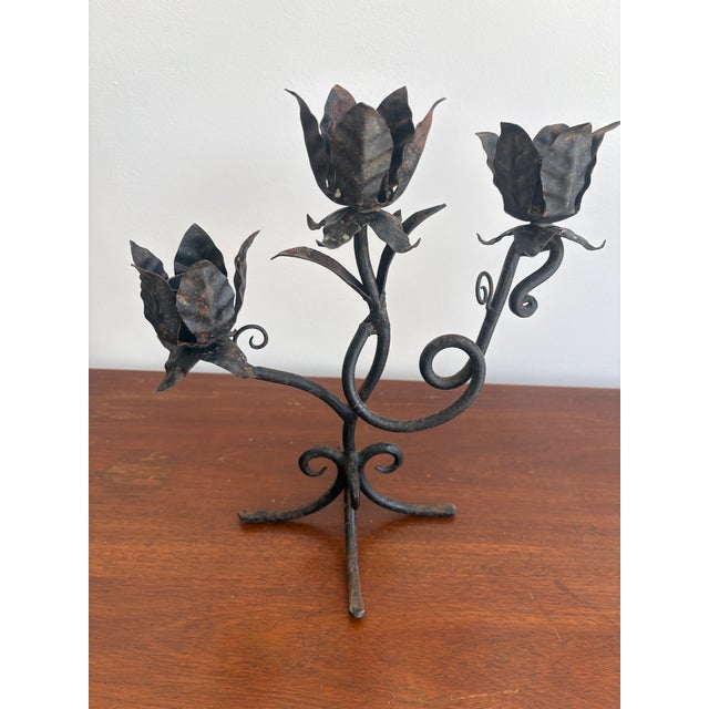 Black 1950s Pair of Wrought Iron Candle Holders For Sale - Image 8 of 9